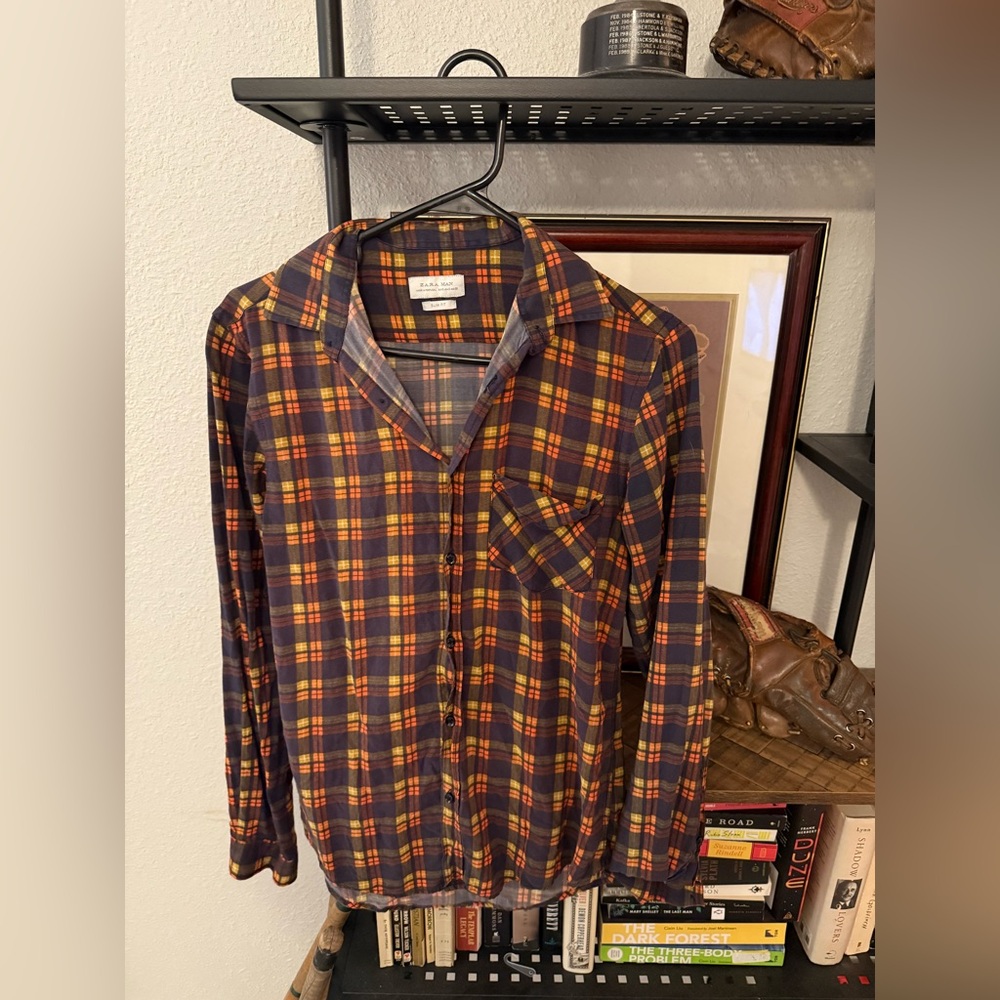 Zara Plaid Slim Fit Shirt in Orange and Blue